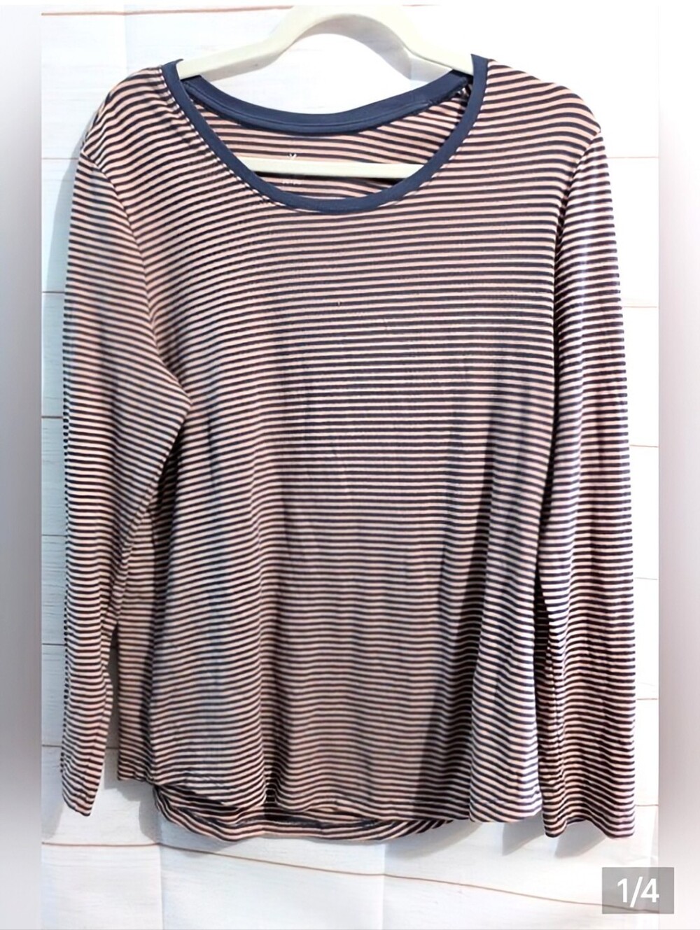 Denver Hayes Striped Henley in Apricot and Navy Size 2X